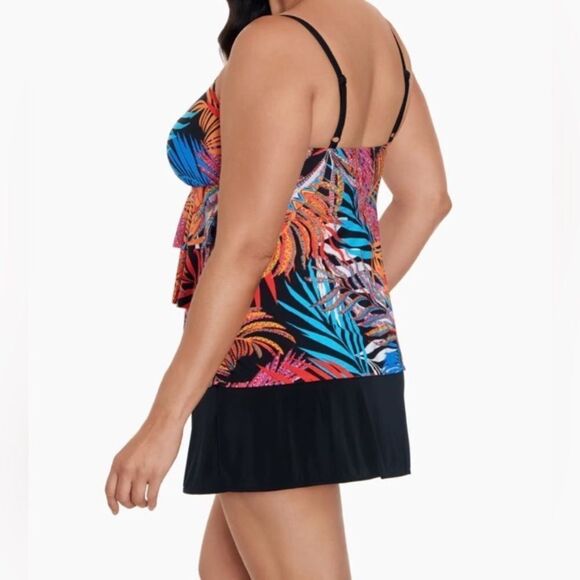 Great Lengths Size 16 Multicolor Tropical Leaf Print Summer Beach Swim Dress Top - Picture 2 of 10